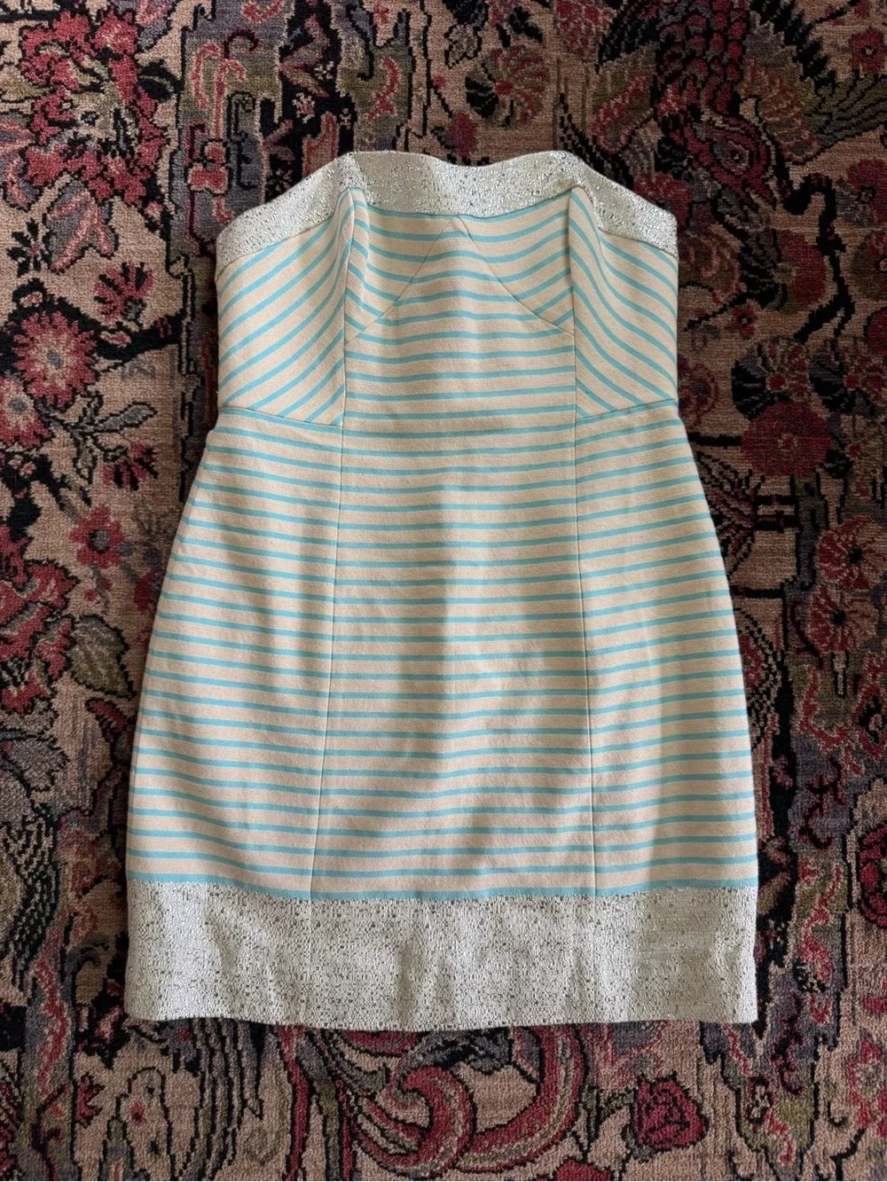 Lilly Pulitzer Remi striped silver turquoise stripe strapless dress